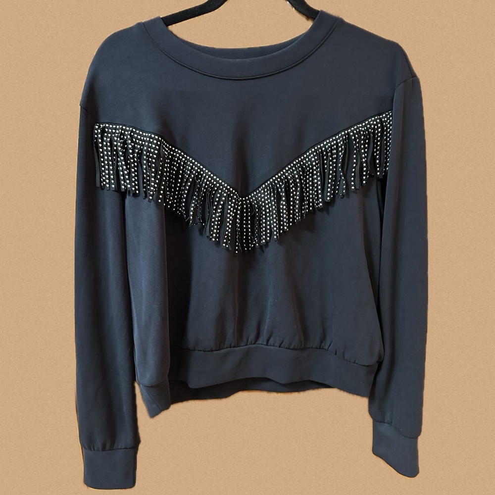 Black Studded Fringe Women's Top